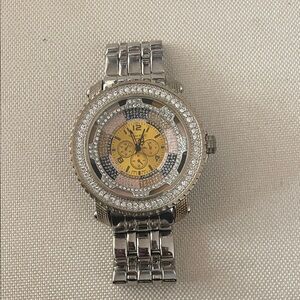 Silver and Yellow Crystal-Embellished Watch